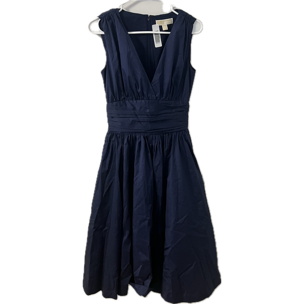 Women's Michael Kors Stretch Cotton Poplin Midi Dress Size 2 - Picture 2 of 4